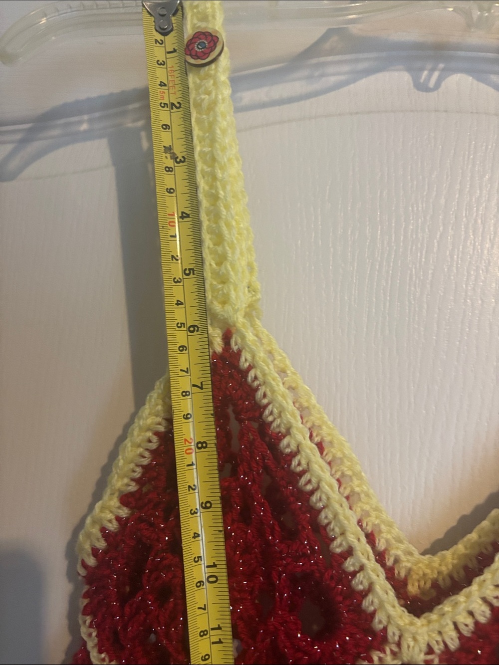 Handmade Red Crochet Diamond-Panel Tank Top with Yellow Trim - Picture 5 of 5